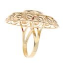 14ct Yellow Gold Red Gemstone Patterned Ring