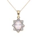 9ct Yellow Gold Cubic Zirconia and Rose Quartz Pendant and Chain 18"