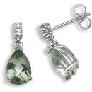 18 Carat White Gold Diamond-5pt Green Amethyst-2.38ct Earrings