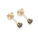9ct yellow gold 3mm brown CZ stud Earrings