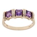 9ct Yellow Gold 0.02ct Diamond And Amethyst Ring