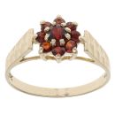 9ct Yellow Gold Garnet Floral Cluster Ring