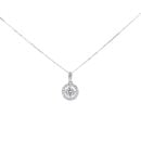 9ct White Gold Halo Cubic Zirconia Pendant & Chain 16"