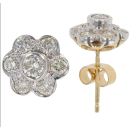 18ct Yellow Gold 1.00ct Brilliant Cut Diamond Floral Cluster Stud Earrings