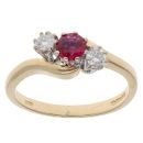 18ct Yellow Gold 0.02ct Diamond And Ruby Three Stone Ring