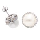 Silver Cubic Zirconia And Pearl Stud Earrings by Icesia