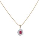 18ct Yellow And White Gold 0.90ct Brilliant Cut Diamond And Ruby Cluster Pendant And Chain 18"