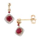 9ct Yellow Gold Ruby And 0.07ct Diamond Drop Earrings