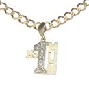 9ct Yellow Gold Cubic Zirconia No.1 Mum Pendant and Curb Chain 22"