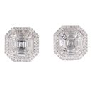Platinum 2.75ct Asscher Pie Cut Diamond Halo Stud Earrings