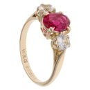 9ct Yellow Gold Created Ruby And Cubic Zirconia Three Stone Ring