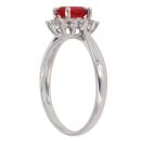 9ct White Gold Cubic Zirconia and Red Gemstone Cluster Ring