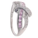 9ct White Gold Pink Topaz And Cubic Zirconia Crossover Ring
