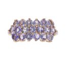 9ct Yellow Gold Iolite Three Row Ring