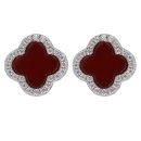 Silver Cubic Zirconia And Red Agate Floral Stud Earrings By Icesia