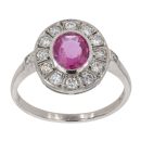 Platinum 1.00ct Pink Sapphire and 0.35ct Diamond Cluster Ring