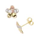 9ct Yellow, White And Rose Gold Flower Stud Earrings