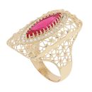 14ct Yellow Gold Red Gemstone And Cubic Zirconia Ring