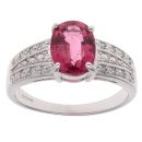 9ct White Gold 0.10ct Diamond And Red Tourmaline Ring