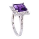 9ct White Gold Amethyst and Diamond Square Ring