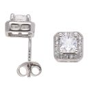 Silver Cubic Zirconia Square Cluster Stud Earrings