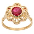 14ct Yellow Gold Red Gemstone Flower Ring