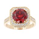 14ct Yellow Gold Red Gemstone And Cubic Zirconia Cluster Ring