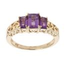 9ct Yellow Gold Three Stone Amethyst Ring