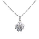 925 Sterling Silver Mother Of Pearl And Cubic Zirconia Clover Pendant and Chain 18"
