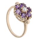 9ct Yellow Gold Amethyst and Pearl Cluster Ring