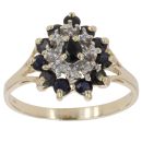 9ct Yellow Gold 0.10ct Diamond and Sapphire Cluster Ring
