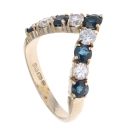 9ct Yellow Gold Sapphire And Cubic Zirconia Wishbone Ring