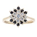 9ct Yellow Gold Sapphire And Cubic Zirconia Cluster Ring