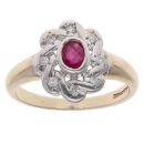 9ct Yellow Gold 0.05ct Diamond And Ruby Cluster Ring