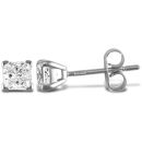 18 Carat White Gold 1.00ct Princess Cut 4 Claw Diamond Stud Earrings