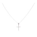 Silver Cubic Zirconia Cross Pendant And Chain 18" By Icesia