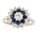 9ct Yellow Gold Cubic Zirconia and Sapphire Cluster Ring