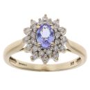 9ct Yellow Gold 0.25ct Diamond And Tanzanite Cluster Ring