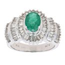 14ct White Gold 1.25ct Baguette Cut Diamond And Emerald Cluster Ring