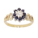 18ct Yellow Gold Sapphire and 0.25ct Diamond Cluster Ring