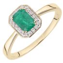 9ct Yellow Gold Octagon Emerald and Diamond Cluster Ring