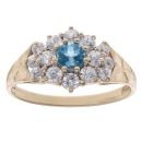 9ct Yellow Gold Sapphire And Cubic Zirconia Cluster Ring