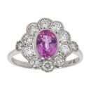 Platinum 0.85ct Pink Sapphire and 0.35ct Diamond Cluster Ring