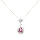 18ct Yellow And White Gold Pink Sapphire Cluster Pendant And Chain 18"
