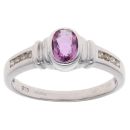 9ct White Gold Pink Sapphire And 0.15ct Diamond Solitaire Ring