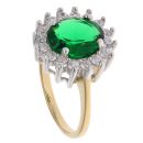 Gold Plated Silver Green Gemstone And Cubic Zirconia Cluster Ring