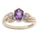 9ct Yellow Gold 0.10ct Diamond and Amethyst Ring