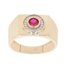 14ct Yellow Gold Cubic Zirconia And Created Ruby Signet Ring