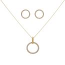 Silver Gold Plated Cubic Zirconia Disc Pendant and Earrings Set