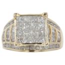 9ct Yellow Gold 2.00ct Princess, Brilliant And Baguette Cut Diamond Cluster Ring